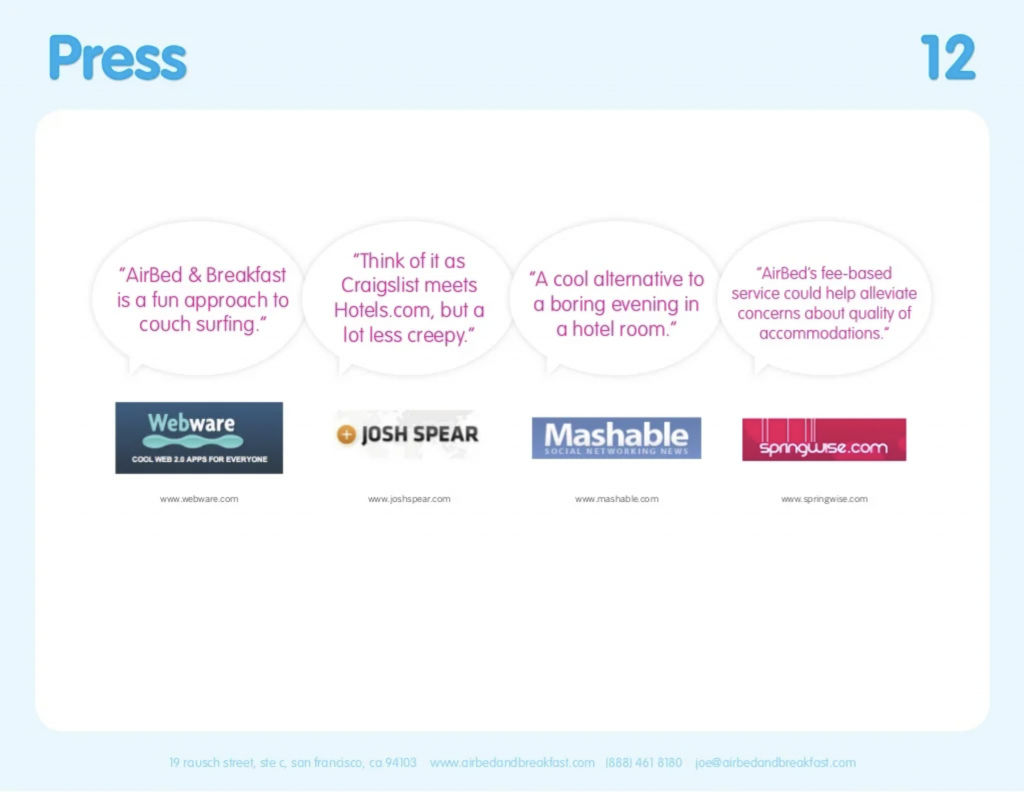 Airbnb pitch deck - Press Slide